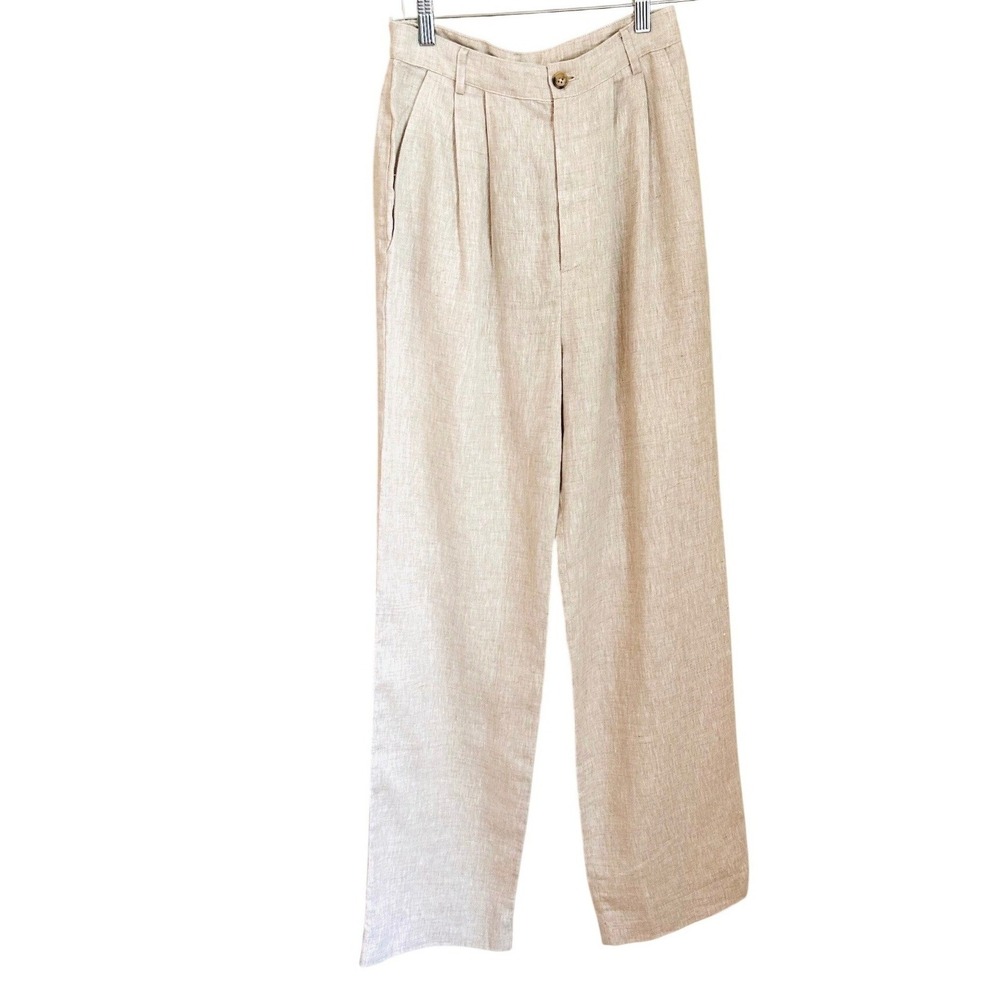 Reformation size 4 Vesta Linen Pants Natural Tan High Waisted Wide Leg Trousers